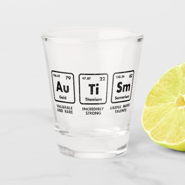 Autism Awareness Elements Periodic Table Shot Glass (Front)