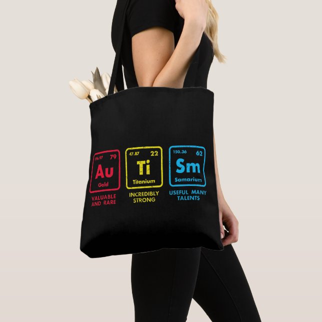 Autism Awareness Elements Periodic Table Tote Bag (Close Up)