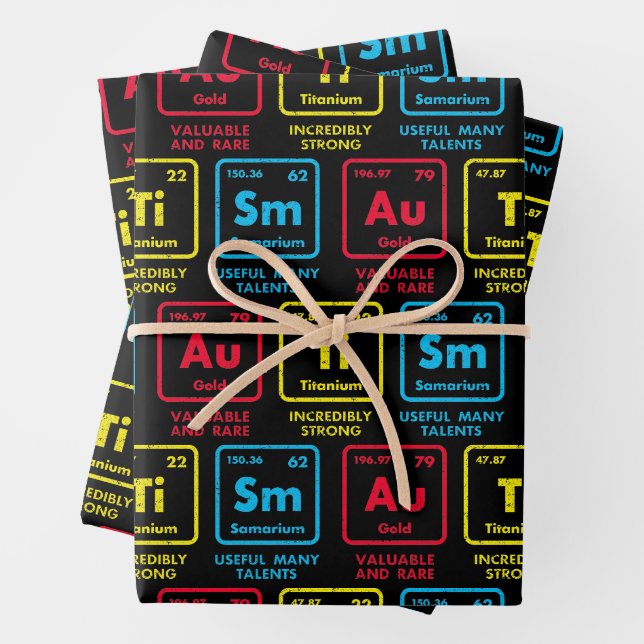 Autism Awareness Elements Periodic Table Wrapping Paper Sheet (In situ)