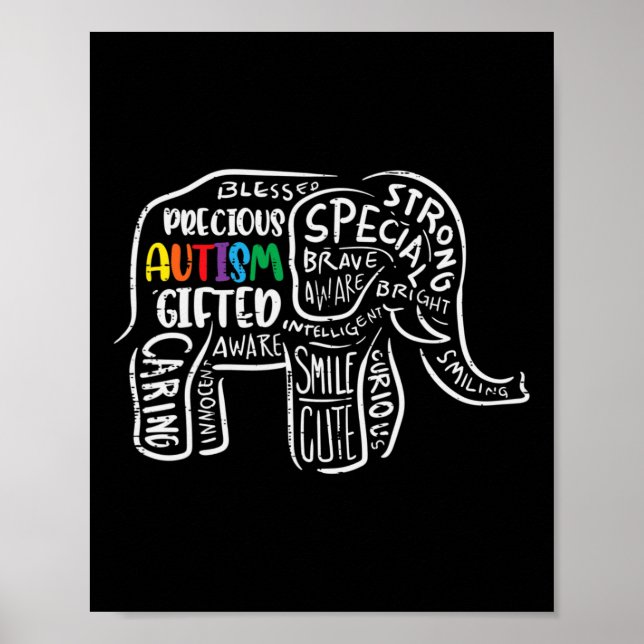 Autism Awareness Elephant Acceptance Autistic Men  Poster (Front)