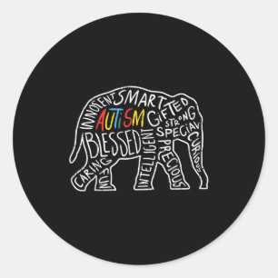 Autism Awareness Elephant Shirt Words Animal Lover Classic Round Sticker