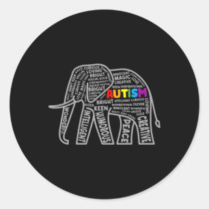 Autism Awareness Elephant Tygraphy T Shirt Classic Round Sticker