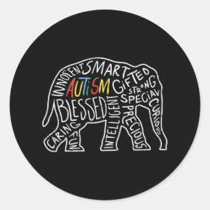 Autism Awareness Elephant Words Animal Lover Gift Classic Round Sticker