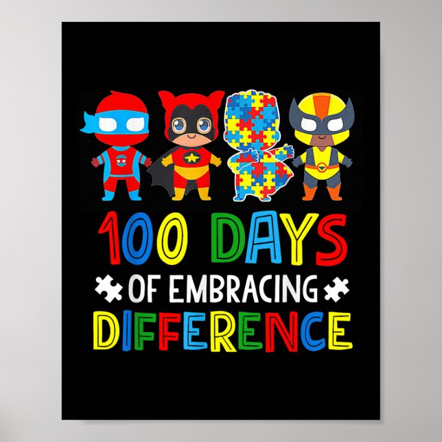 Autism Awareness Embrace Differences 100 Days Of S Poster (Front)