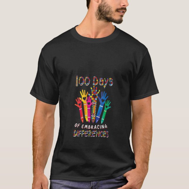 Autism Awareness Embrace Differences 100 Days Of S T-Shirt (Front)