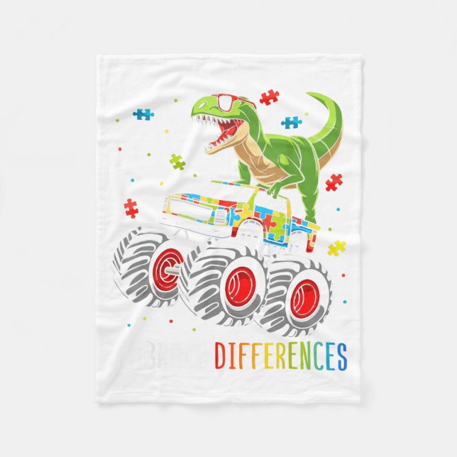 Autism Awareness Embrace Differences Dinosaur Fleece Blanket (Front)