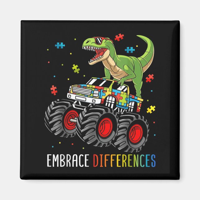 Autism Awareness Embrace Differences Dinosaur Magnet (Front)