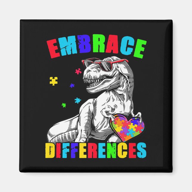 Autism Awareness Embrace Differences Trex Dino Boy Magnet (Front)