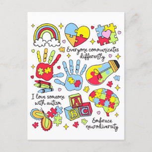 Autism Awareness Embrace Diversity Neuro Inclusive Announcement Postcard