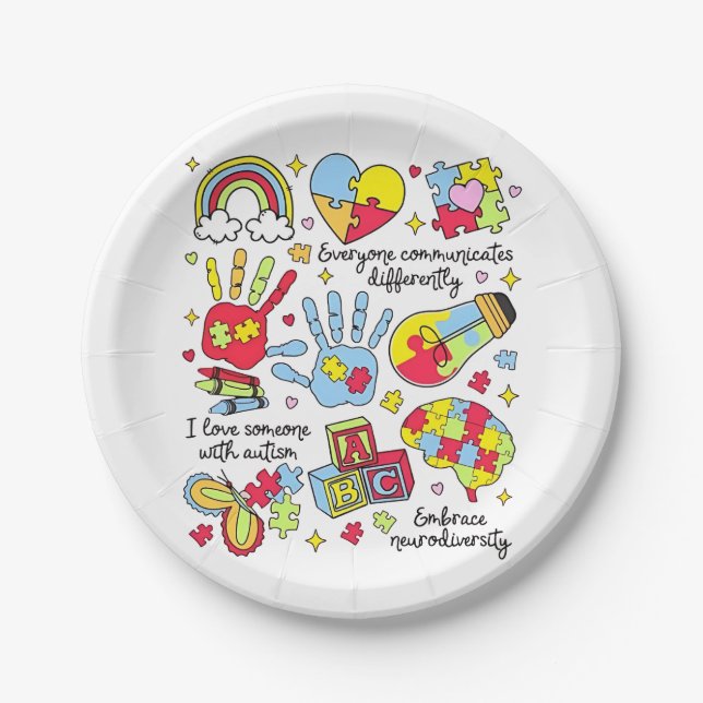 Autism Awareness Embrace Diversity Neuro Inclusive Paper Plate (Front)