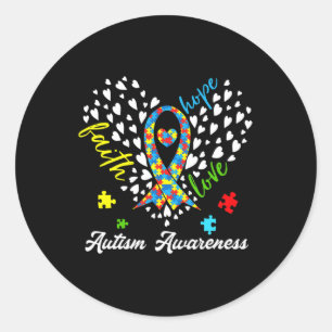 Autism Awareness Faith Hope Love Autism Heart Ribb Classic Round Sticker