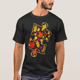 Autism Awareness Fall Leaf Autumn Thanksgiving Puz T-Shirt