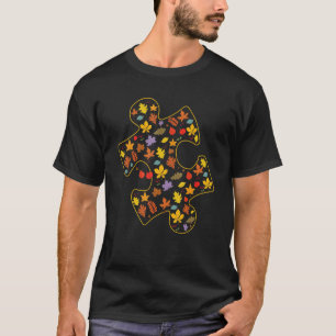 Autism Awareness Fall Leaf Autumn Thanksgiving Puz T-Shirt