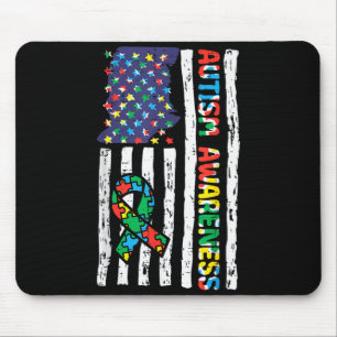 Autism Awareness Flag Ribbon ASD Patriotic Men Mouse Pad