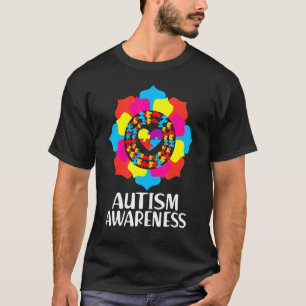Autism Awareness Floral Heart Puzzle Piece Mum Wom T-Shirt