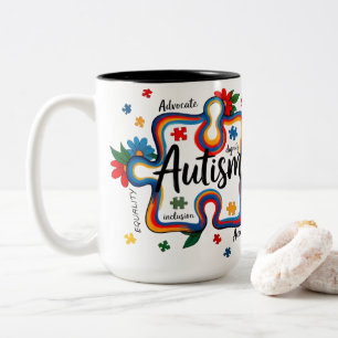 Autism Awareness Floral Puzzle Piece Dignity Inclu Two-Tone Coffee Mug