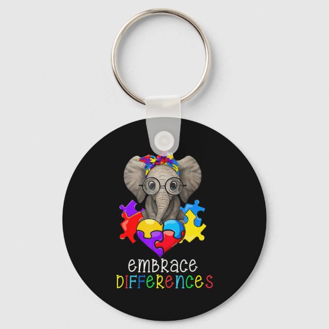 Autism Awareness Fun Glasses Elephant Embrace Diff Key Ring (Front)