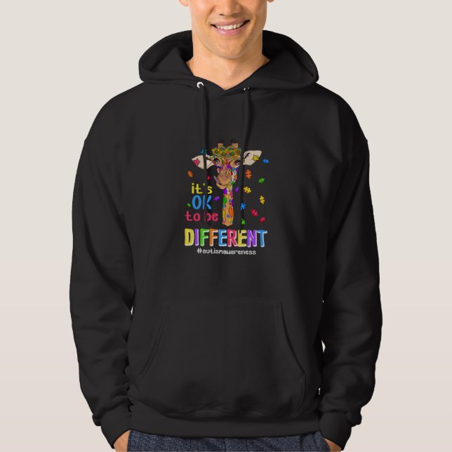 Autism Awareness Giraffe Flower Its Ok To Be Diffe Hoodie (Front)
