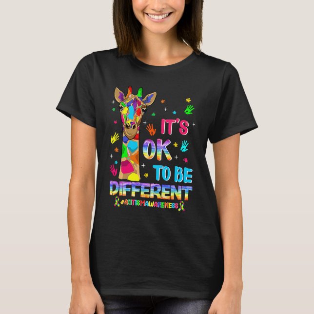 Autism Awareness Giraffe Flower Its Ok To Be Diffe T-Shirt (Front)