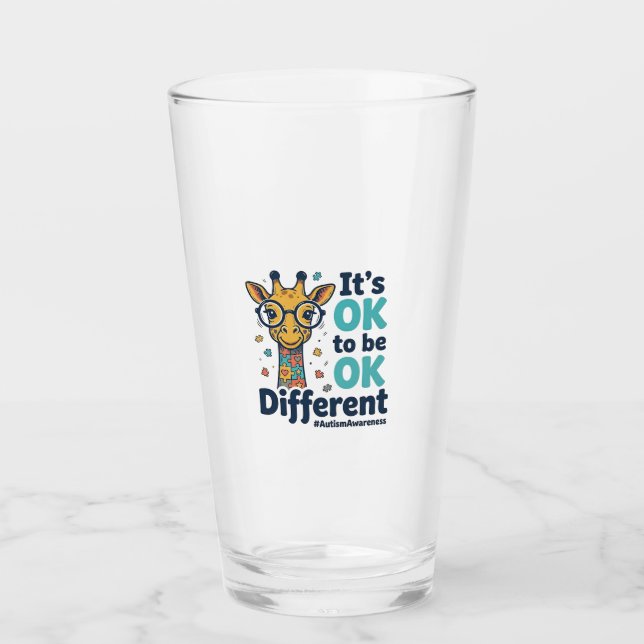 Autism Awareness Giraffe It’s OK to Be Different S Glass (Front)