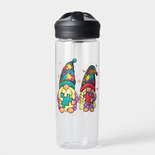 Autism Awareness Gnome Couple Water Bottle (Front)
