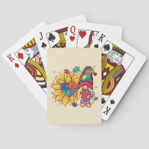 Autism Awareness Gnome with Sunflower & Heart Playing Cards
