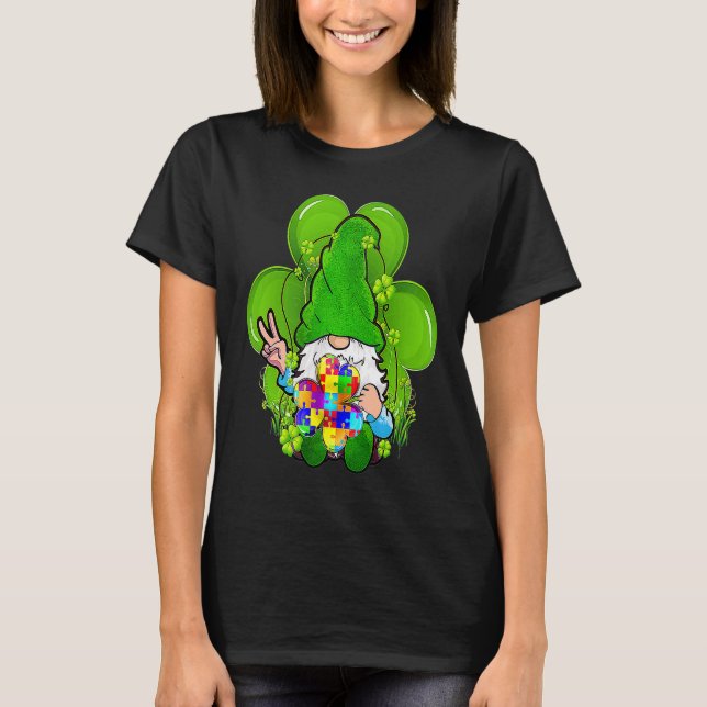 Autism Awareness Gnomes Shamrock St Patricks Day K T-Shirt (Front)