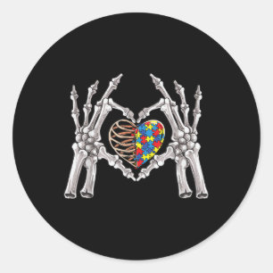 Autism Awareness Gothic Skull Hand Autism Puzzle P Classic Round Sticker