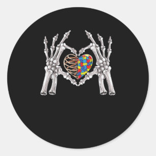 Autism Awareness Gothic Skull Hand Autism Puzzle P Classic Round Sticker