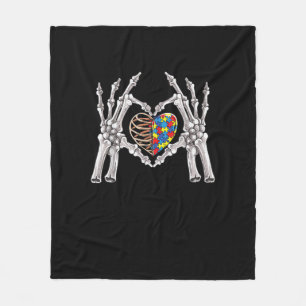 Autism Awareness Gothic Skull Hand Autism Puzzle P Fleece Blanket