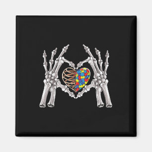 Autism Awareness Gothic Skull Hand Autism Puzzle P Magnet