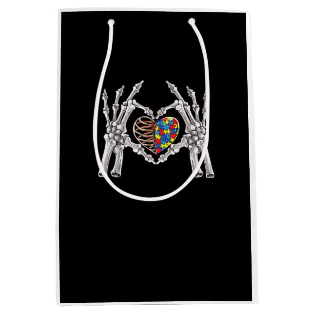 Autism Awareness Gothic Skull Hand Autism Puzzle P Medium Gift Bag (Front)