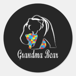 Autism Awareness Grandma Bear Support Autistic Adu Classic Round Sticker