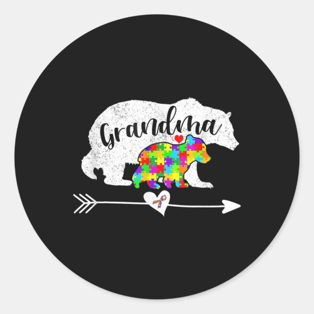 Autism Awareness Grandma Bear Support Autistic Adu Classic Round Sticker (Front)