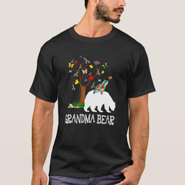 Autism Awareness Grandma Bear Support Autistic Adu T-Shirt (Front)