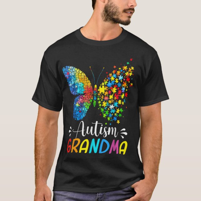 Autism Awareness Grandma Butterfly Colourful  T-Shirt (Front)