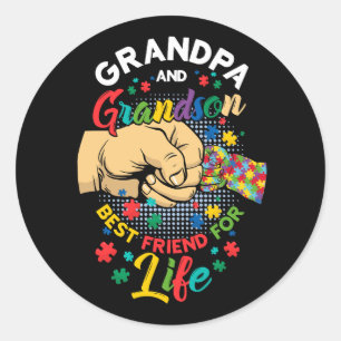Autism Awareness Grandpa Grandson Best Friend for Classic Round Sticker