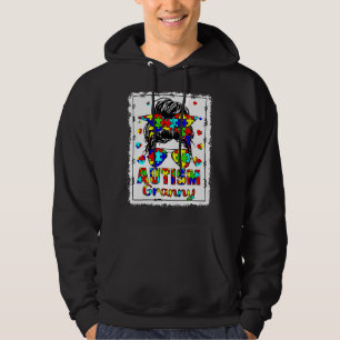 Autism Awareness Granny Life Messy Bun Bleached Mo Hoodie