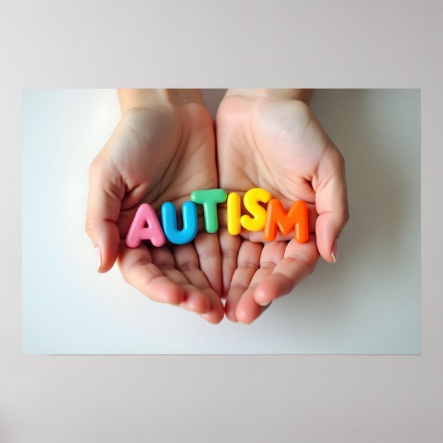 Autism Awareness Hands Holding Colourful Letters Poster (Front)