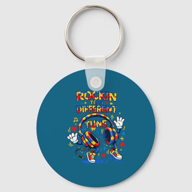 Autism awareness headphone dancing to a different key ring (Front)