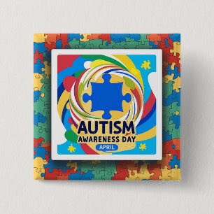 Autism Awareness Heart April month 15 Cm Square Badge