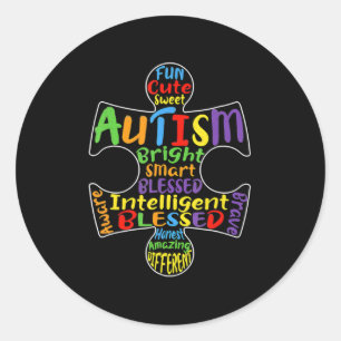 Autism Awareness Heart Blessed Men Women Kids Chil Classic Round Sticker