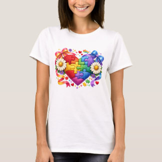 Autism Awareness Heart Puzzle Coquette Ribbon T-Shirt