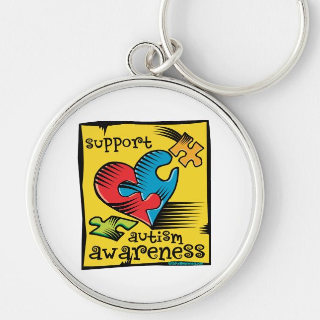 Autism Awareness Heart Puzzle Pieces Key Ring (Front)