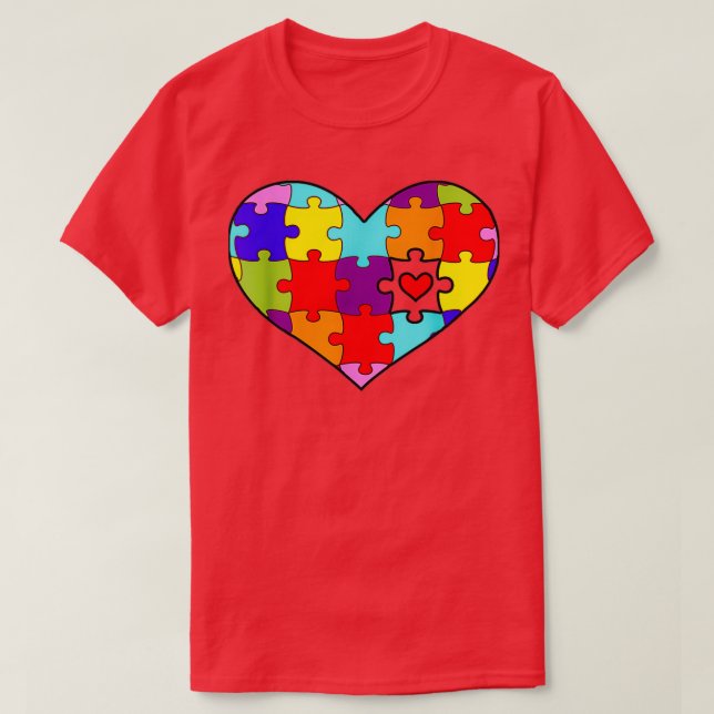 Autism Awareness Heart Puzzles Cute T-Shirt (Design Front)
