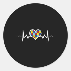 Autism Awareness - Heartbeat Puzzle Autistic Pride Classic Round Sticker