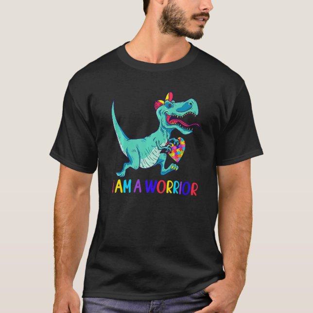 Autism Awareness  I Am A Warrior Rex Dino Puzzle T-Shirt (Front)