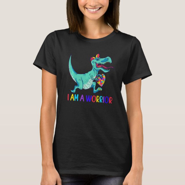 Autism Awareness  I Am A Warrior Rex Dino Puzzle T-Shirt (Front)