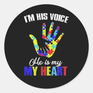 Autism Awareness- I Am His Voice, Kid Hand, And Ad Classic Round Sticker