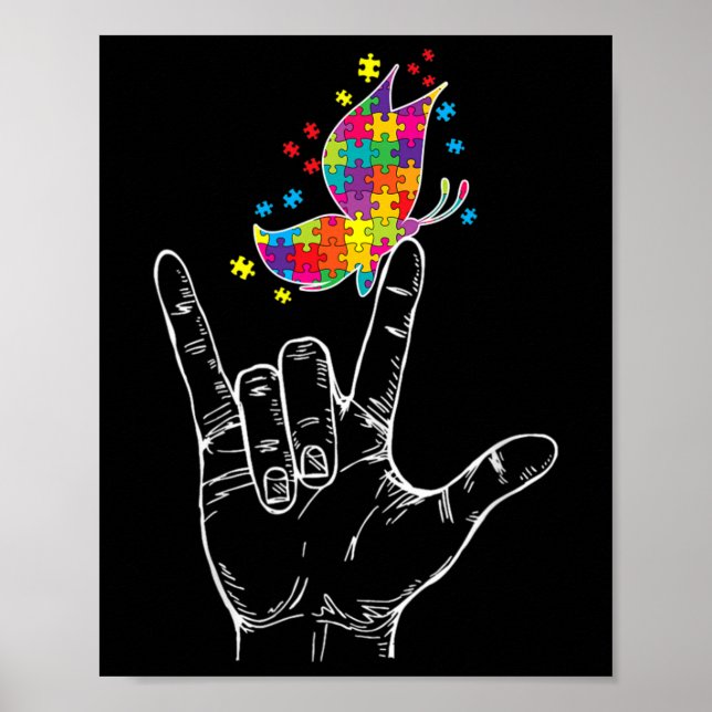 Autism Awareness I Love You ASL Hand Sign Language (Front)